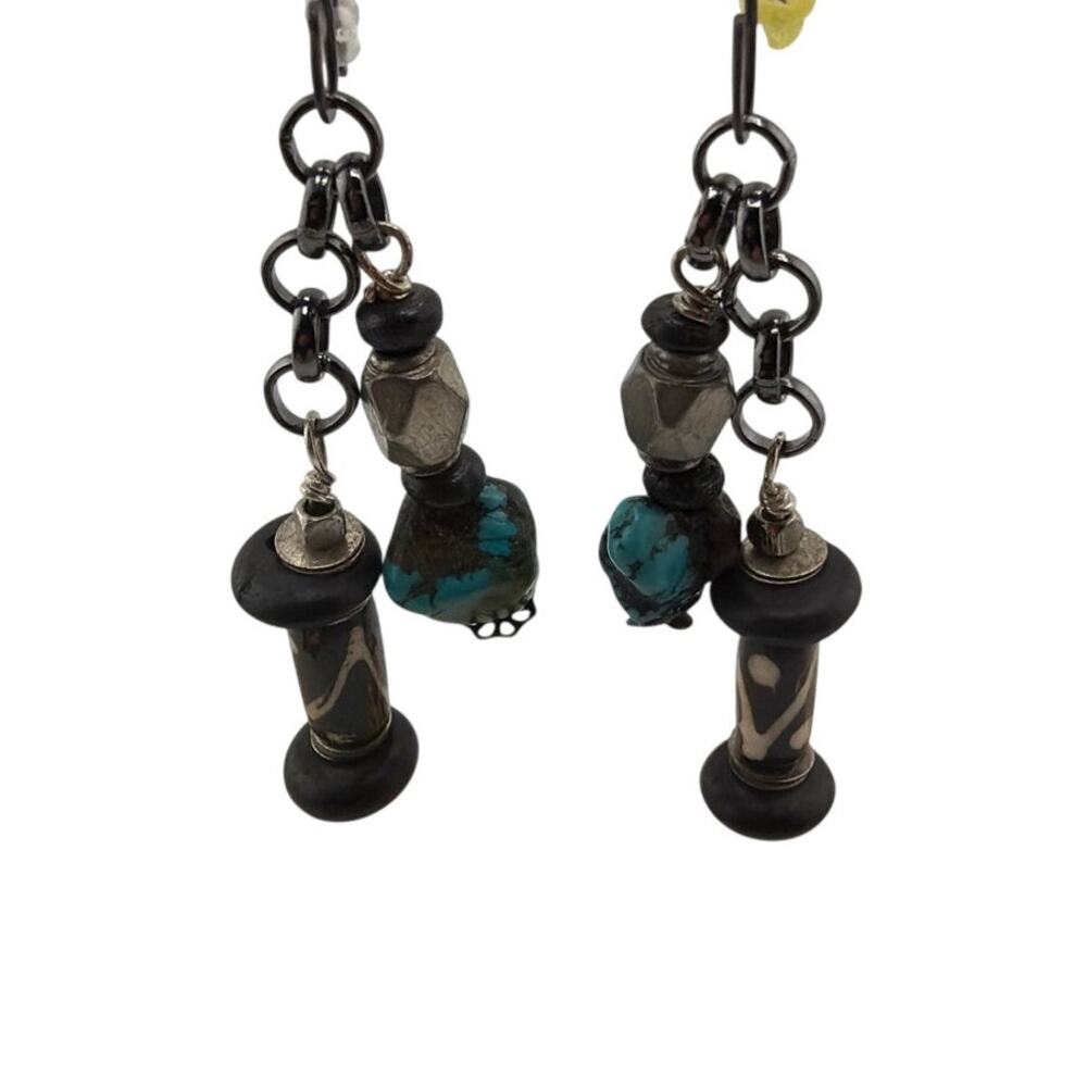 New Handmade Artisan Turquoise and African Water Buffalo Bead Dangle Earrings